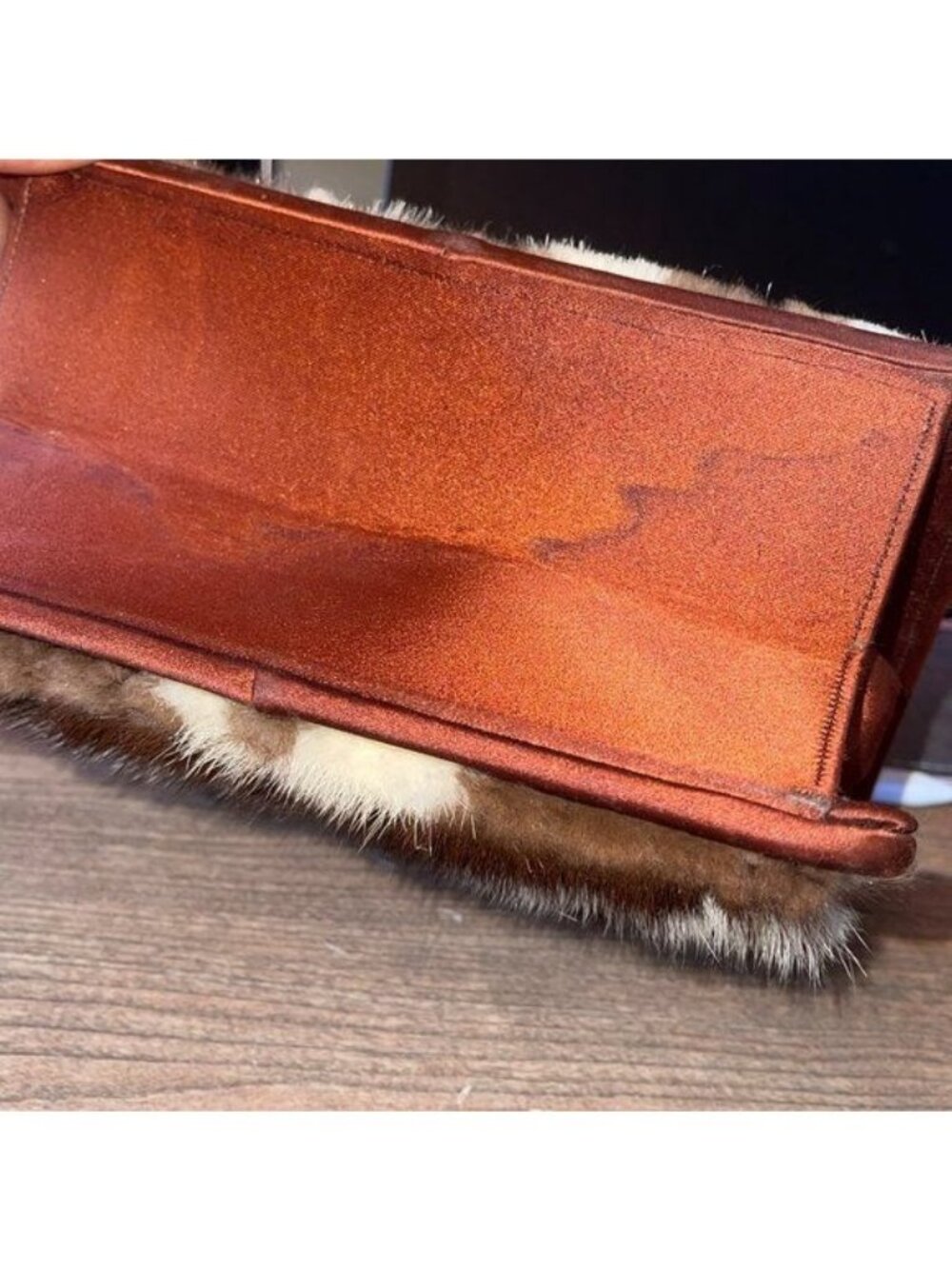 Vtg NETTIE ROSENSTEIN Mink Fur Silk Animal Print Handbag Purse 1950s - Picture 10 of 10